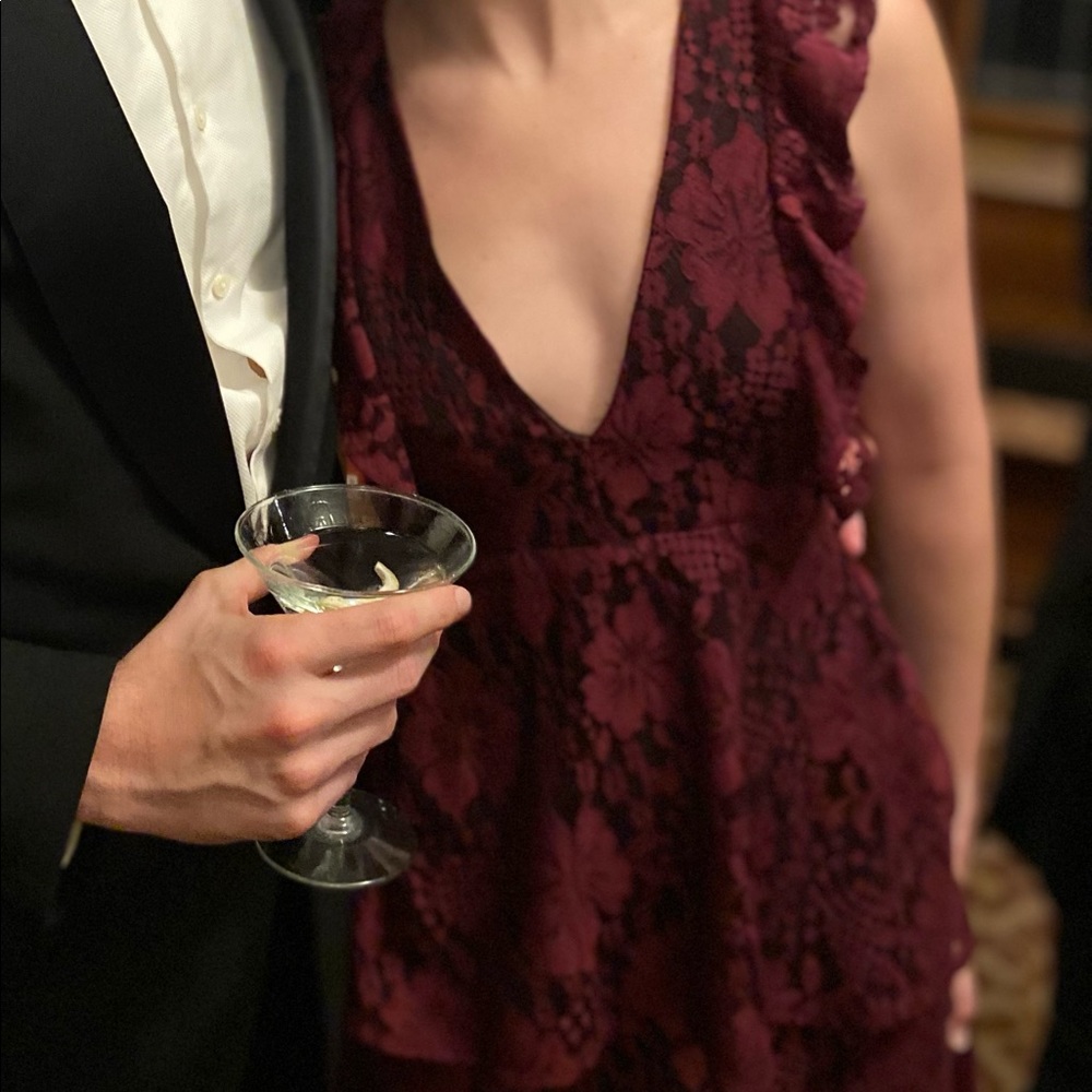 Lulu's Deep Red Floral Lace Midi Dress